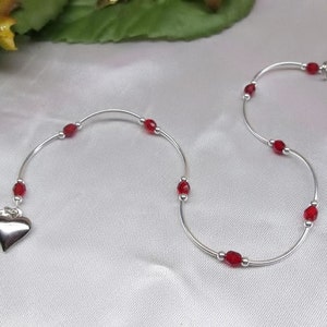 Silver Heart Ankle Bracelet Ruby Anklet Red Anklet Red Crystal Ankle Bracelet Beach Jewelry Sterling Silver Anklet BuyAny3+Get1 Free