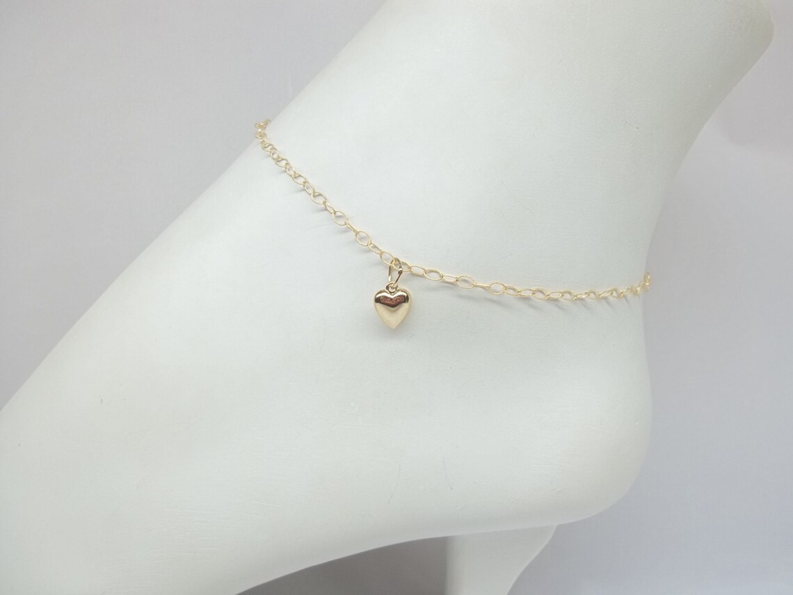 14k Gold Chain Ankle Bracelet 14k Gold Filled Heart Anklet 14k Etsy