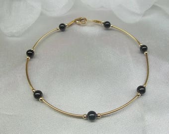 14k Gold Black Onyx Anklet Black Onyx Ankle Bracelet Girlfriend Gift 14k Gold Filled Anklet Beach Jewelry Vacation Jewelry BuyAny3+Get1 Free