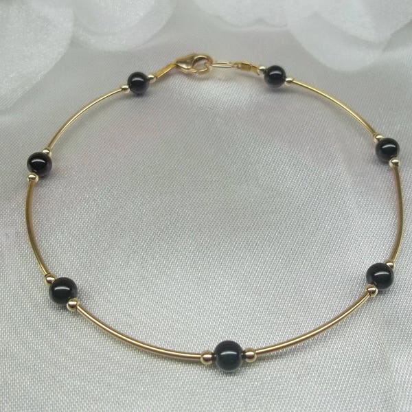 14k Gold Black Onyx Anklet Black Onyx Ankle Bracelet Girlfriend Gift 14k Gold Filled Anklet Beach Jewelry Vacation Jewelry BuyAny3+Get1 Free