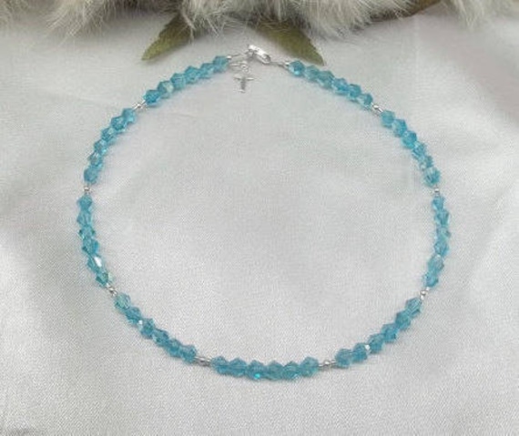 Aquamarine Anklet Aquamarine Ankle Bracelet Crystal Anklet Cross