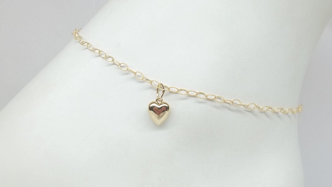 14k Gold Chain Ankle Bracelet 14k Gold Filled Heart Anklet 14k Etsy