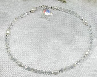 Starfish Anklet Clear Crystal Anklet Pearl Ankle Bracelet White Pearl Anklet Beach Jewelry Vacation Jewelry Sterling Silver Anklet Buy3+1Fre