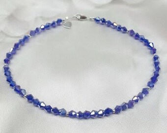 Blue Sapphire Ankle Bracelet Heart Anklet Cobalt Anklet Blue Crystal Anklet Sapphire Anklet Heart Anklet Sterling Silver Anklet Buy3+1 Free