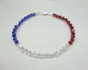 Patriotic Bracelet Red White Blue Bracelet Crystal Bracelet Patriotic Jewelry USA Colors 925 Sterling Silver BuyAny3+Get1 Free