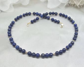 Blue Lapis Necklace 14KT Gold Lapis Necklace Blue Lapis Lazuli Necklace 14kt Solid Gold Necklace Gift For Her Gift for Wife BuyAny3+Get1 Fre