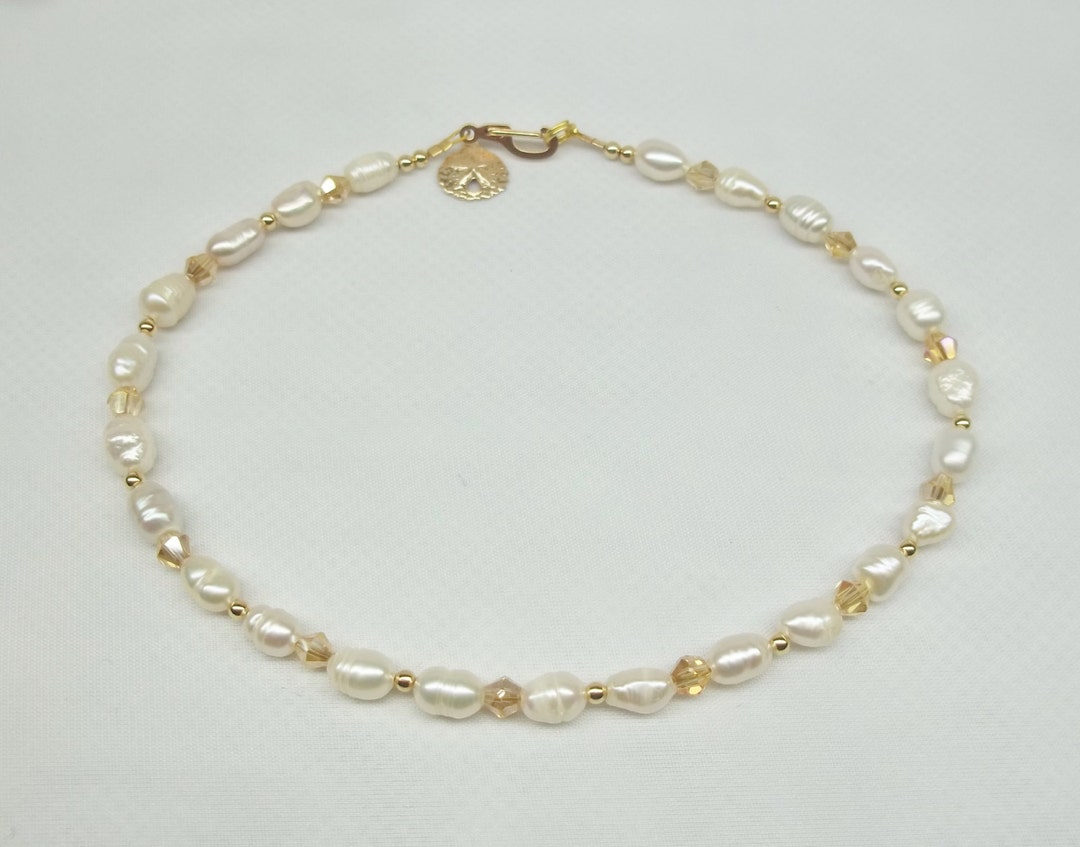 Gold Sand Dollar Anklet Pearl Anklet Gold Crystal Anklet Ankle - Etsy