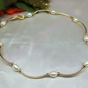14k Gold White Pearl Anklet White Pearl Ankle Bracelet 14k Gold Filled Ankle Bracelet Girlfriend  Gift For Her Beach Jewelry BuyAny3+Get1Fre