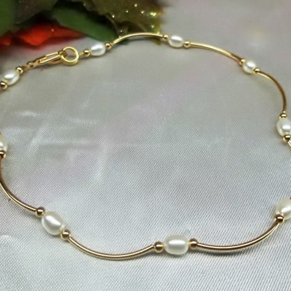 14k Gold White Pearl Anklet White Pearl Ankle Bracelet 14k Gold Filled Ankle Bracelet Girlfriend Gift Womens Anklet For Women BuyAny3+1Free