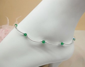 Emerald Anklet Emerald Green Anklet Emerald Crystal Ankle Bracelet Emerald Ankle Bracelet 925 Sterling Silver Anklet Easter Gift Buy3+1 Free