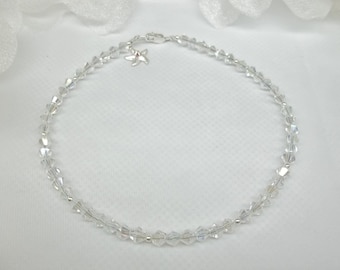 Starfish Anklet Clear AB Crystal Anklet Starfish Ankle Bracelet Silver Ankle 100% 925 Sterling Silver Anklet BuyAny3+Get1 Free