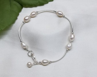 White Pearl Bracelet Sterling Silver Pearl Bracelet Adjustable Bracelet Bridesmaid Gift For Her Wedding Jewelry Buy3+1 Free Easter Gift