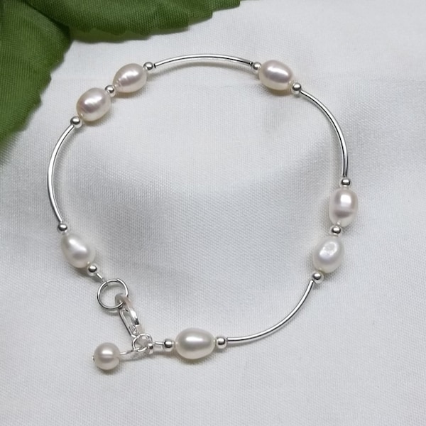 White Pearl Bracelet Sterling Silver Pearl Bracelet Adjustable Bracelet Bridesmaid Gift For Her Wedding Jewelry Buy3+1 Free Easter Gift