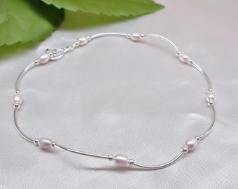 Pink Pearl Ankle Bracelet Pink Pearl Bracelet Pink Pearl Anklet Sterling Silver Anklet Easter Gift  BuyAny3+Get1 Free