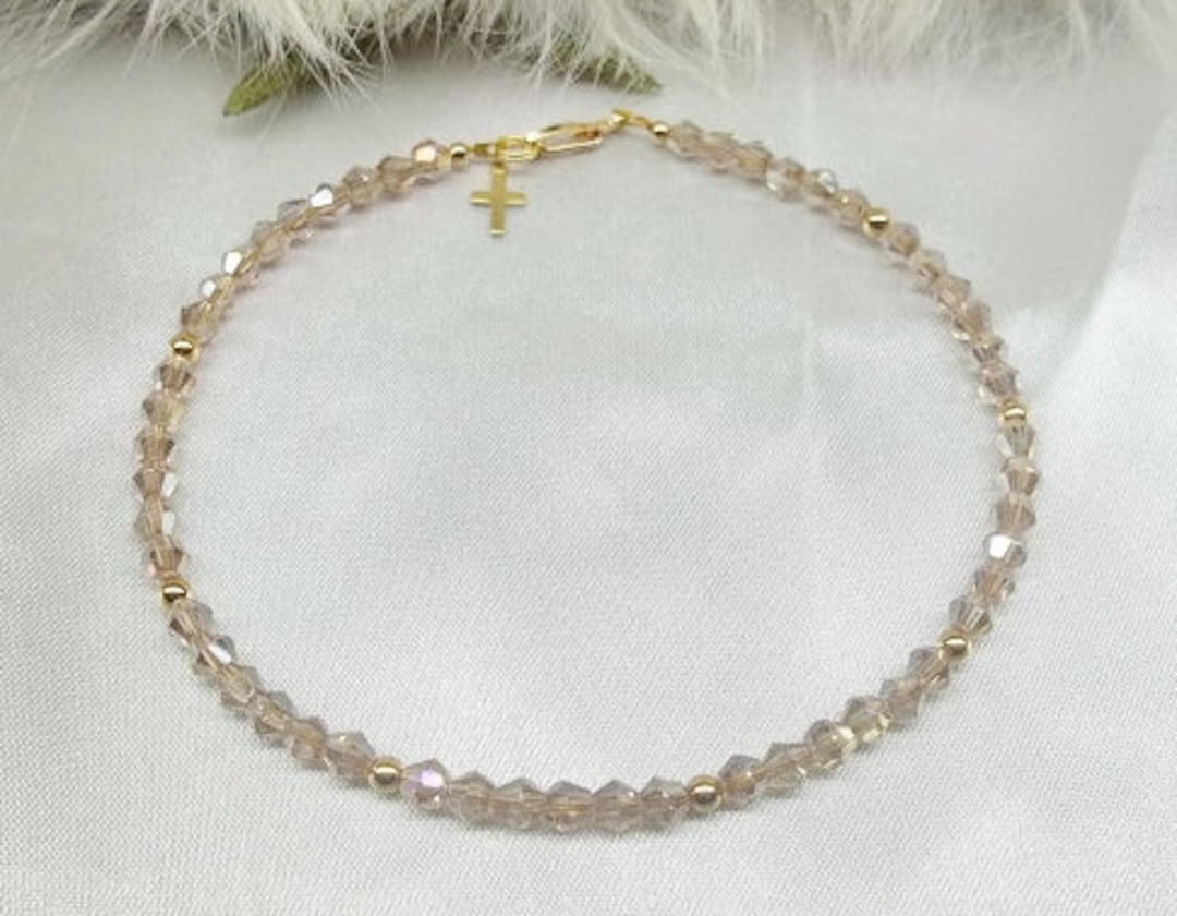 14kt Gold Cross Ankle Bracelet Gold Cross Anklet Champagne Anklet