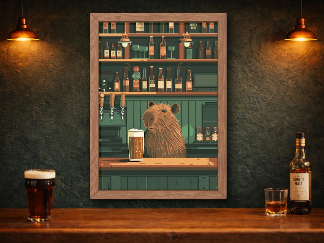 Capybara Beer Bar Wall Art | Funny Animal Pub Poster | Capybara ...