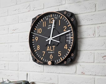 Aviation wall clock | Spitfire Pilot gifts | Flight simulator decor | Airplane instrument wall art