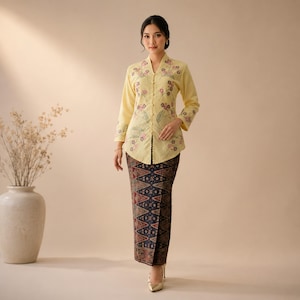 Conjunto Encim Kebaya con bordado floral y falda batik