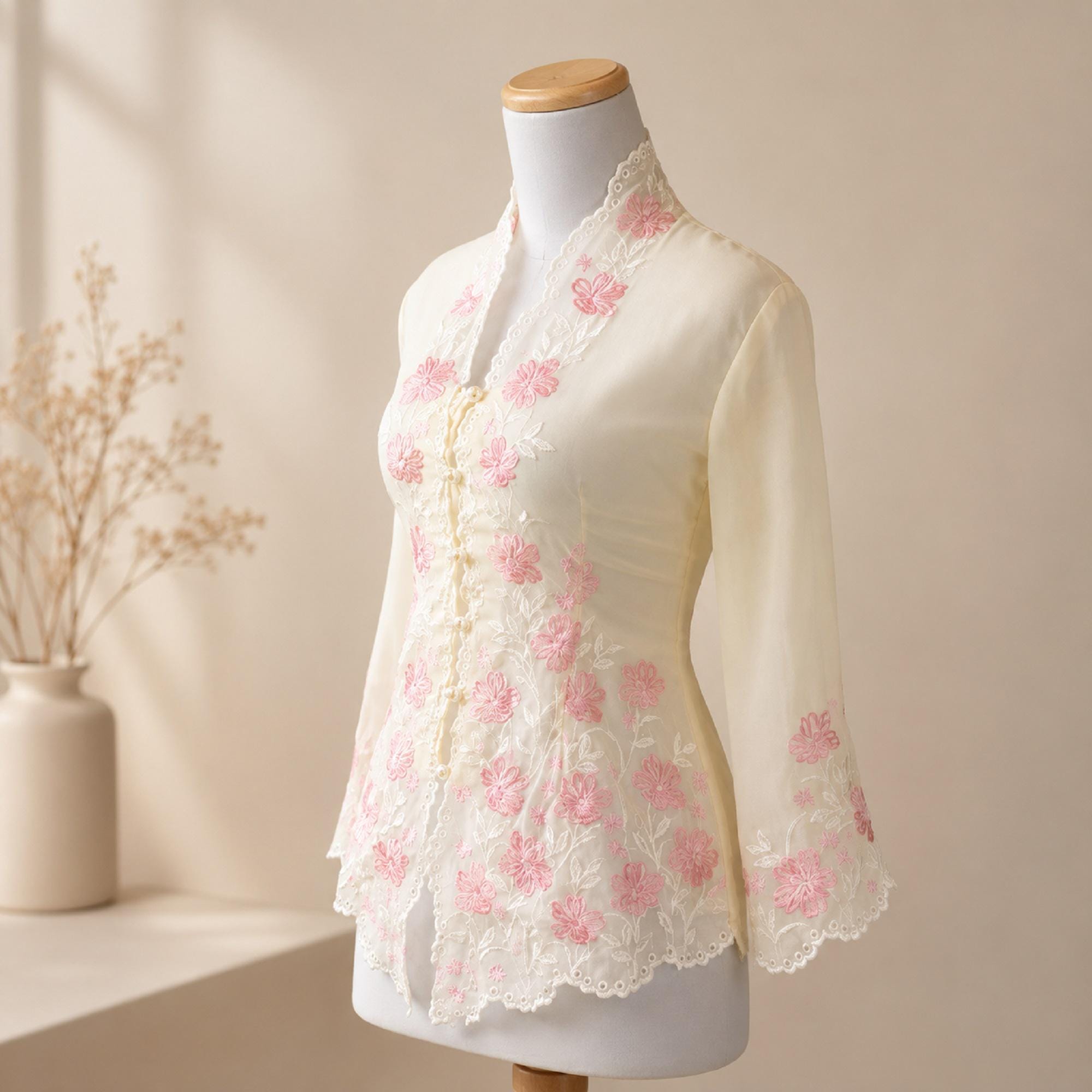 Kebaya/世界無形文化遺産登録衣装　インドネシア／バリ島　ホワイト花模様 Kebaya/世界無形文化遺産登録衣装 インドネシア／バリ島 ホワイト花