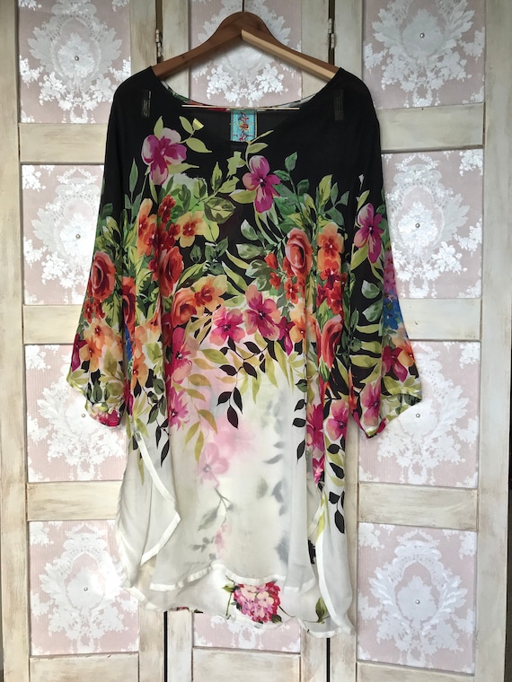 Vintage Floral Sheer Johnny Was Top/Tunic Size Lar