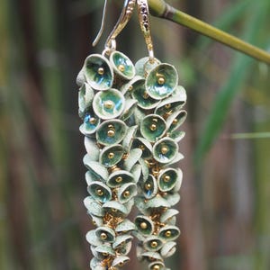 Moss Green Earrings | Handmade Ceramic Flowers | 14k Gold Hooks | Muscari Floral Dangle |