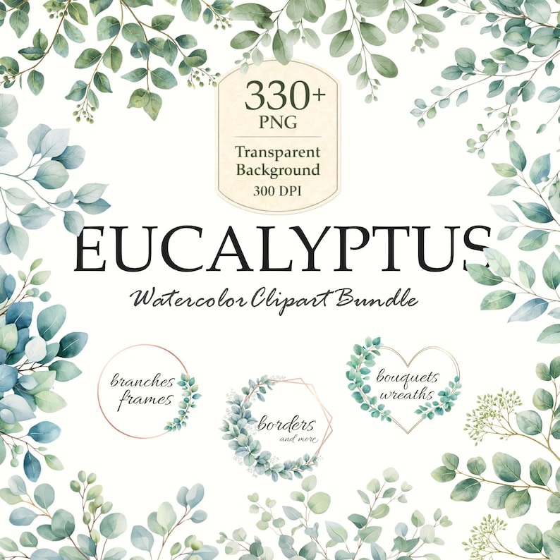 330+ Watercolor Eucalyptus Clipart Bundle, Greenery PNG, Eucalyptus ...