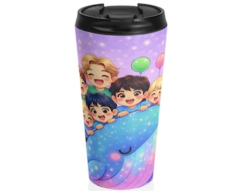 BTS Riding the Kore Whale Travel Mug, 15oz Stainless Steel Kpop Cup, 2026 World Tour Fan Gear, Spark Collection Tumbler