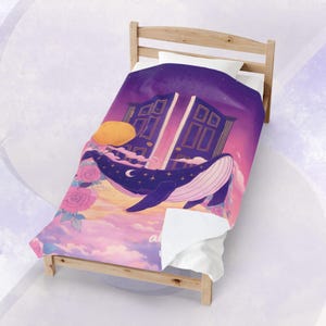 BTS Purple Whale Moon Dreamscape Blanket, Whalien 52 Celestial Plush Throw, Magic Shop ARMY Gift, Borahae Galaxy Bedding