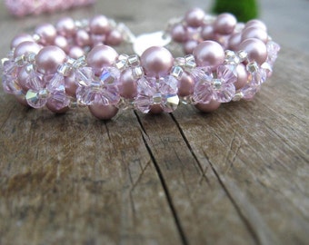 Pink Swarovski Pearl and Crystal Beaded Bracelet