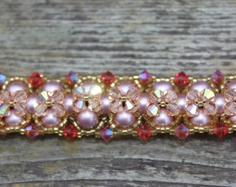 Peach Swarovski Crystal and Pearl Bracelet