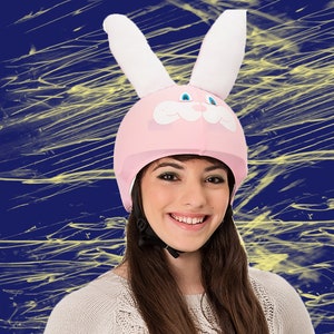 Eastery Bunny helmet cover for ski, bicycle, cycling, roller derby, riding helmet cover, one size couvre casque, pet lover gift, Easter gift