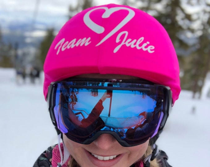 Custom helmet cover in universal size with logo / crest on FRONT (16 colors are available), couvre casque ski