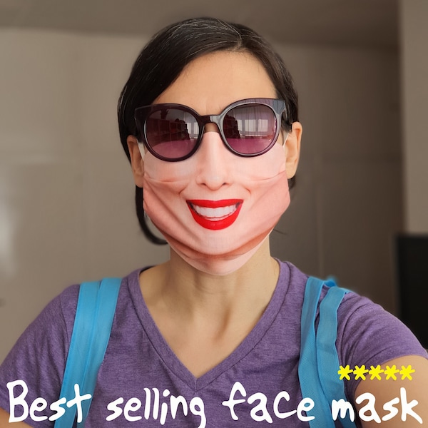 Gesichtsmaske für Frauen, Smile Gesichtsmaske mit Filtertasche, wiederverwendbar und waschbar, Gesichtsmaske mit Nasenbügel, RADIANT SMILE