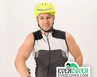 Reflective smiley ski helmet cover, snowboard helmet cover, bike and cycling helmet cover, riding helmet cover, rafting helmet cover, etc.