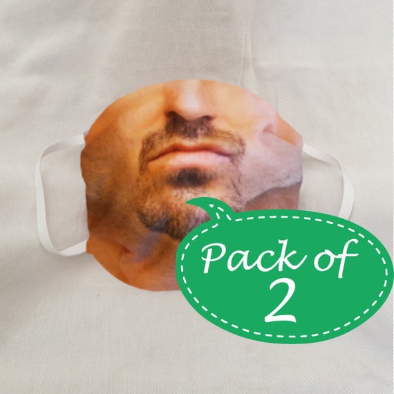 Pack Of 2 Funny Face Masks Washable Textile Face Mask White Etsy