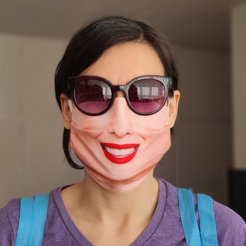Funny Face Mask for Women Smile Face Mask with Filter Pocket | Etsy