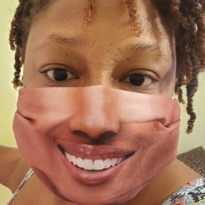 Black Woman Smiling Afro American Face Mask, Reusable, With Filter Pocket, AFRO face mask, Black Face Mask
