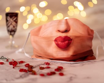 Valentine's Day Gift for Her, Lips Face Mask Adults, Kiss Face Mask, Washable With Filter Pocket RED LIPS Style