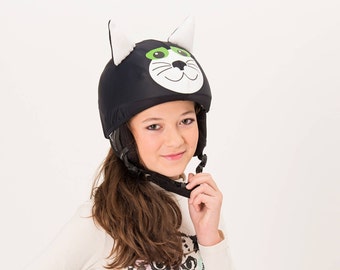 Black cat Evercover inline skate helmet cover, ski helmet cover, bike and cycling helmet cover, riding helmet cover, rafting helmet cover