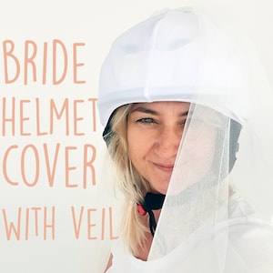 BRIDAL ski and bike helmet cover, bridal ride helmet cover with veil, white veil helmet cover for Bride