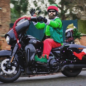 Santa and Elf helmet cover, Christmas motorcycle helmet cover, gift for motorcycle, Santa and Grinch helmet cover for openface helmet