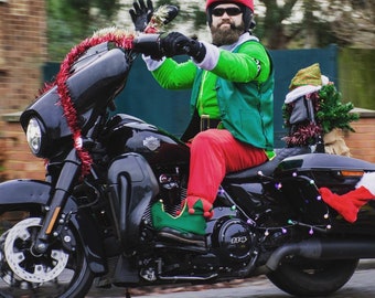 Santa and Elf helmet cover, Christmas motorcycle helmet cover, gift for motorcycle, Santa and Grinch helmet cover for openface helmet