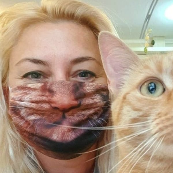 Süße Katzen-Familien-Gesichtsmaske waschbar, Wiederverwendbare Gesichtsmaske für Erwachsene oder Kinder, FLUFFY CAT Style, Niedliche Gesichtsmaske