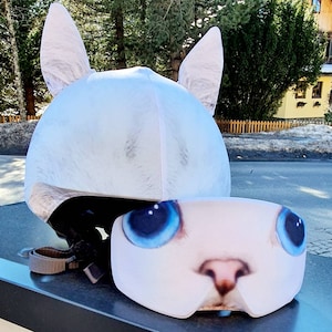 White cat helmet cover, kitten helmet cover, Siamese cat helmet, gift for cat lovers, helmet to girls, realistic cat ears and head helmet