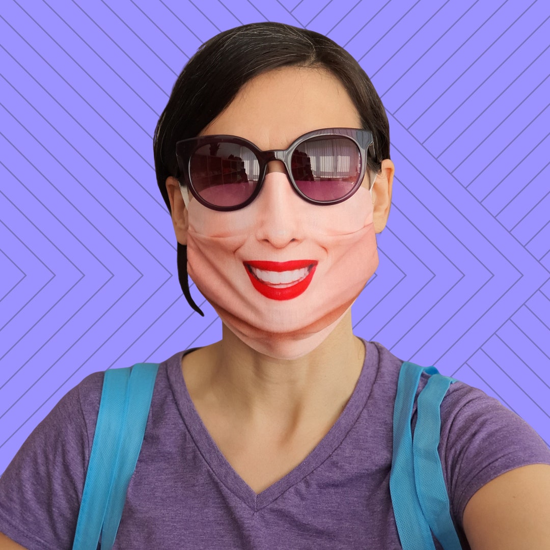 RADIANT SMILE WOMAN Face Mask, Funny Face Mask With Filter Pocket and