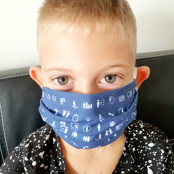 Kinder Gesichtsmaske mit Filtertasche und Nasendraht, verstellbare Ohrschlaufe, Schulanfang, waschbare Maske für Kinder