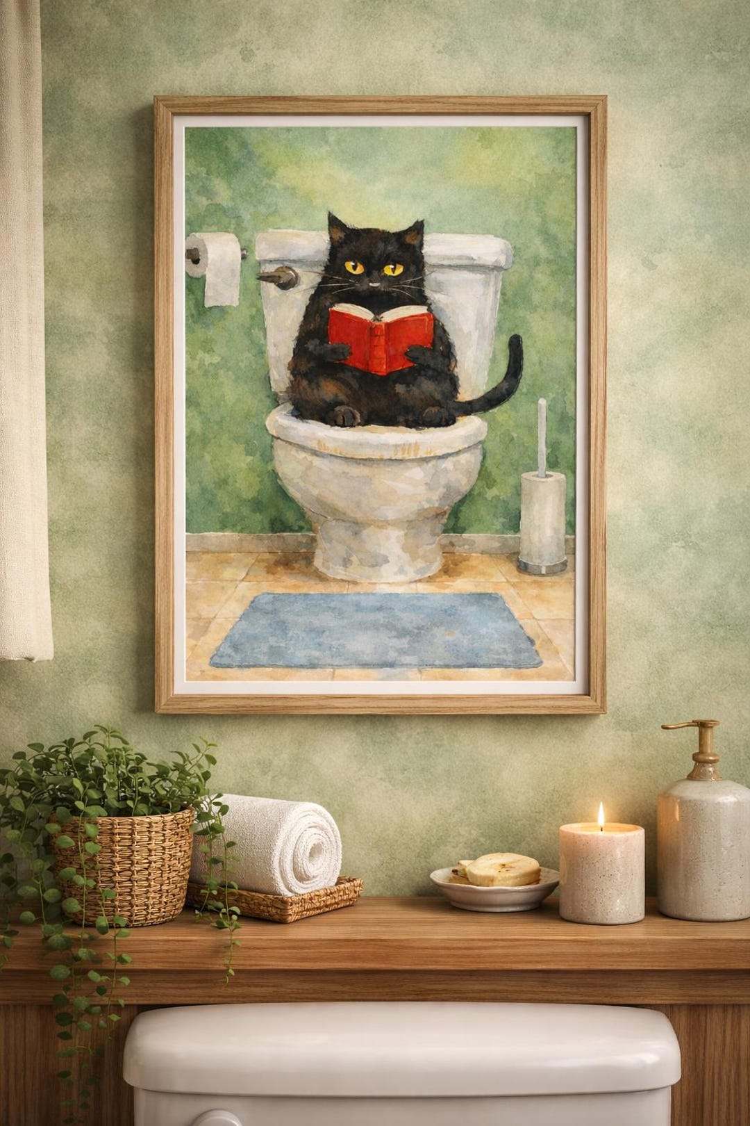 Funny Black Cat Watercolor Art Print | Bathroom Humor Poster - Etsy