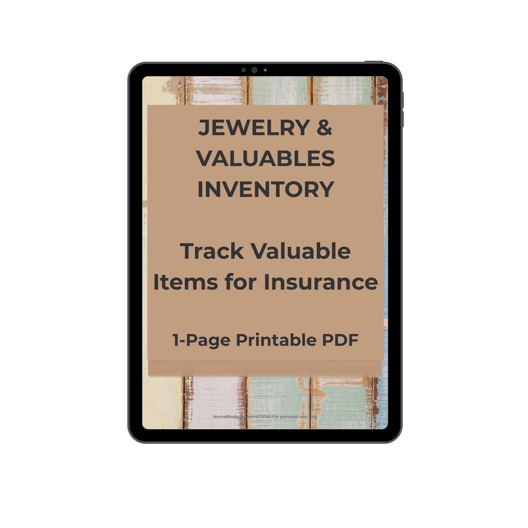 Jewelry & Valuables Inventory Printable | Insurance Inventory Sheet ...