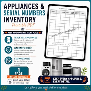 Appliance Inventory Tracker | Serial Number Log, Warranty PDF (Instant Download)