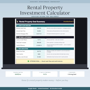 Rental Property Calculator | Investment Property Analysis Spreadsheet | Cash Flow, Cash-on-Cash Return & ROI Tool | Google Sheets Template